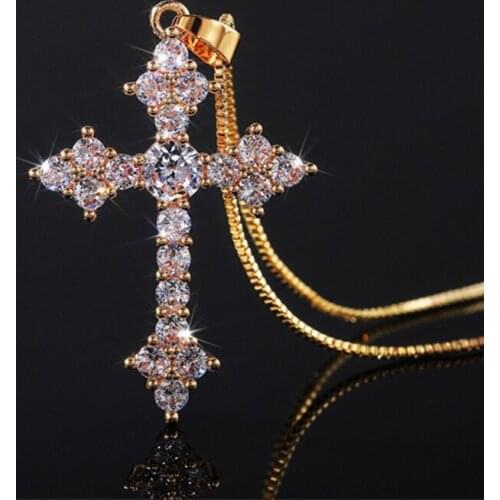 ORZTOON Fashion Shine Inlaid Zircon Cross Pendant Necklaces for Women Luxury Brass Necklace Trendy Bridal Wedding Jewelry 2021