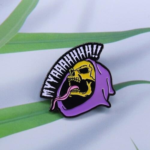 Punk skull Pin Halloween Skeleton Brooch Laugh heartily Purple Headgear Spit Out Long Tongue Bone Badge