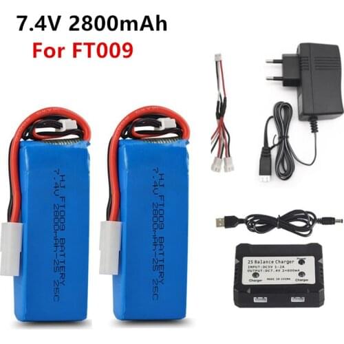 7.4V 2800mAh Replacement Lipo Battery with charger cable for Feilun FT009 Remote Control toys Boat Spare accessories 7.4V 2S 25C