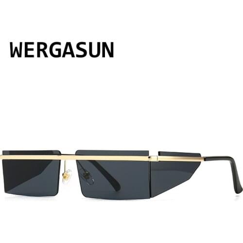 WERGASUN Vintage Rectangle Sunglasses Women Small Frame Mirror Sun Glasses Silver Black Lens Men One Piece Punk Eyeglasses