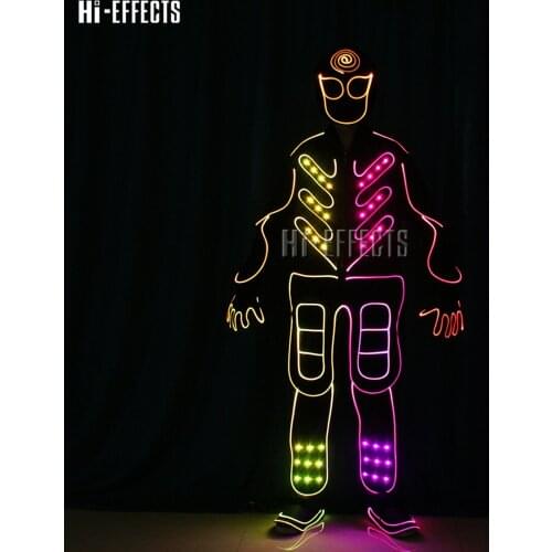 EL cold wire costumes LED men EL light suits luminous nightclub dance robot clothing dj disco party wears stage clothes