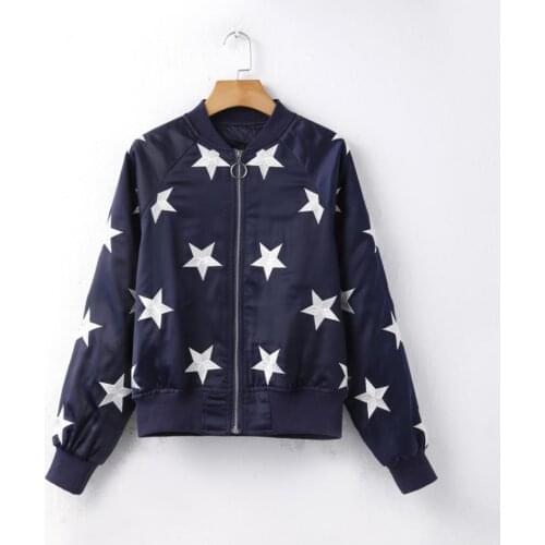 Dark blue stars embroidered cotton baseball uniform jackets female short thick warm cotton jackets wq2231