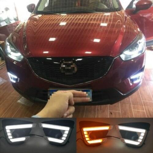 1Pair DRL For Mazda cx-5 cx5 2012 2013 2014 2015 2016 led daytime running light turn signal yellow 12V fog lamp
