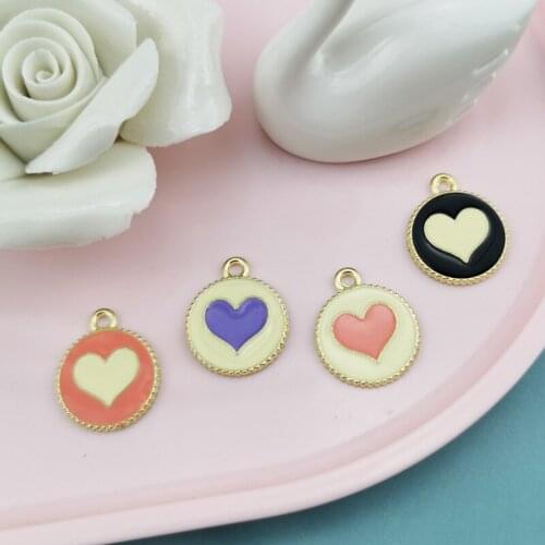 10Pcs/Lot Color Circle Love Drop Oil DIY Alloy Jewelry Accessories Hair Accessories Rubber Band Necklace Pendant