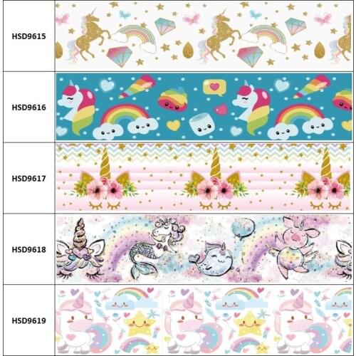 10yard Cartoon Mermaid Cat Printed Grosgrain Ribbon Accessory Hairbow Headwear Decoration DIY Wholesale OEM 38MM 75MM