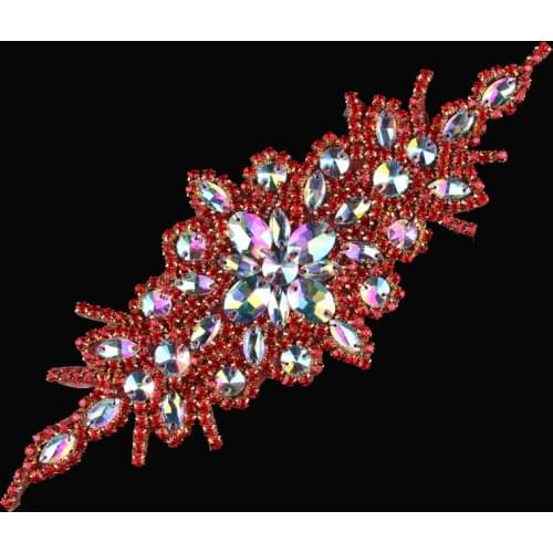 30pcs/lot)Wholesale Artidicial Beaded Red Rhinestone Appliques Patch Hot Fix Crystal Trim For Girl Wedding Dress/Hair/Shoes