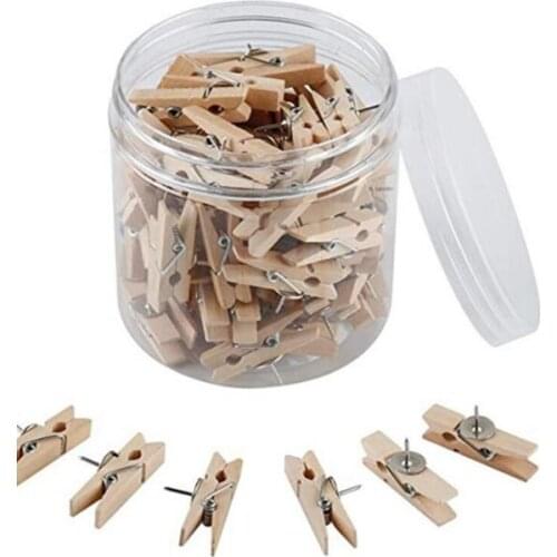 300Sets Push Pins With Natural Wooden Clips Thumbtacks Pushpins Paper Clips Clothespins For Cork Board And Photo