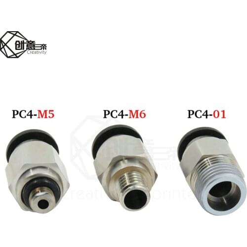 3D Printer Pneumatic Fittings PC4-01 PC4-M5 PC4-M6 Bore 4mm For 4mm PTFE Tube Connector Coupler quick Pneumatic Connector