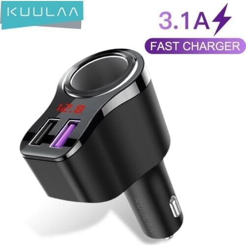 KUULAA Car Charger Cigarette Lighter Socket 3.1A Dual USB Charge Dital Display for iPhone 12 Pro Max Huawei Xiaomi PD Charger