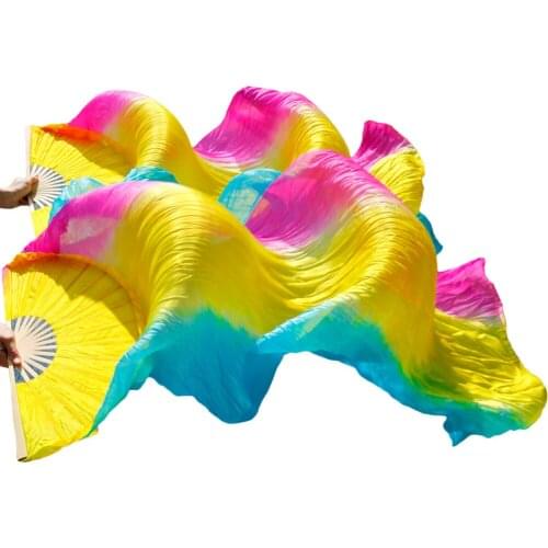 Baru vertikal dicelup warna yang bagus tari perut sutra nyata Fan kerudung, Handmade wholesale custom