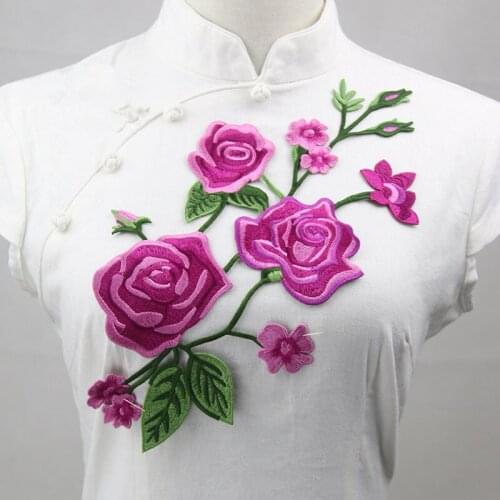 Free Shipping Exquisite Water-soluble Flower Embroidery Cloth Paste Large Siamese Rose Patch DIY Clothing Sticker