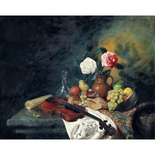 Free shipping wall art decoration picture classical flower still life fruit violin music oil painting canvas prints on canvas