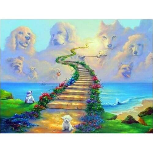 HJMGL 5D Diy Diamond Painting Cross Ctitch Kits Diamond Mosaic Embroidery Paradise Dog Home Decoration Gifts