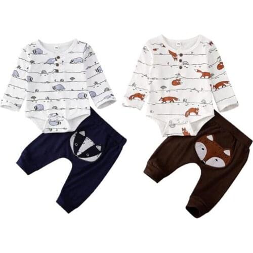 2PCS Newborn Baby Boy Girl Clothes Set Fox print Tops Romper+Pants Outfits Set Clothes Tracksuit