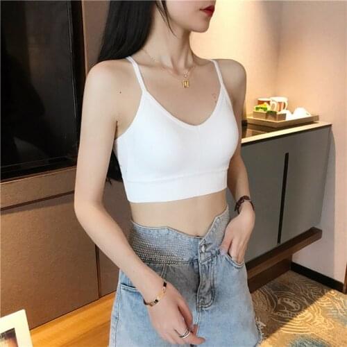Women Tank Crop Top Seamless Underwear Female Sexy Cross Strap Lingerie Top Backless Crop Tops Padded Camisole Femme