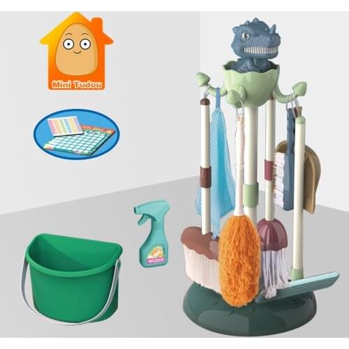 Kids Dinosaur Housework Tool Toys Plastic Cartoon Pretend Play Cleaning Broom Mop Brush Set Educational Toys For Children Gift