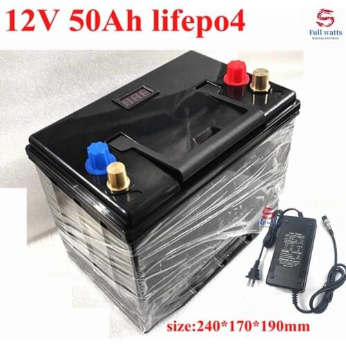 Lithium 12V 50AH lifepo4 battery BMS 4S 12.8V battery Deep cycle 26650 for golf cart RV speaker travel trailer +5A Charger