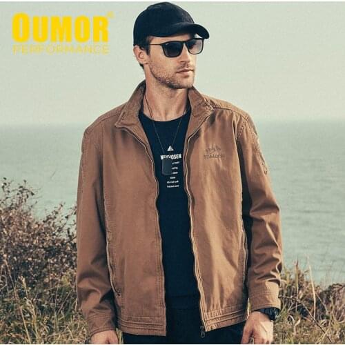 Oumor Men Autumn New Military Casual Cotton Washed Jacket Coat For Mens Winter Air Force Cargo Outwear Zipper Jackets Trench Men
