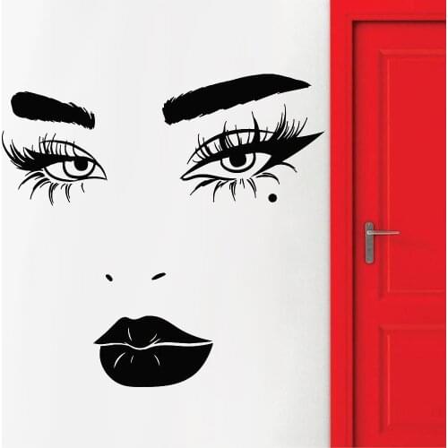 Makeup Wall Stickers Eyelashes Lips Beautiful Female Face Vinyl Wall Decal Beauty Slaon Window Wall Sexy Home Decoration Z631