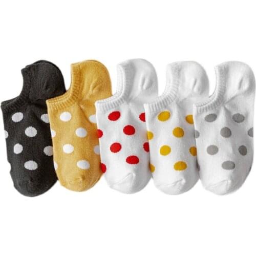5 Pairs Set Short Socks Polka Dots Women Pack Harajuku Cute Cotton Skarpetkie Damski Invisible Basic Polks Dot Ankle Sock