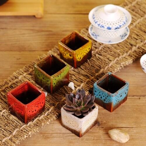 New High Temperature Kiln Into Square Small Flower Pots More Meat Basin Simple Multicolored Ceramic Mini Meaty Thumb Basin