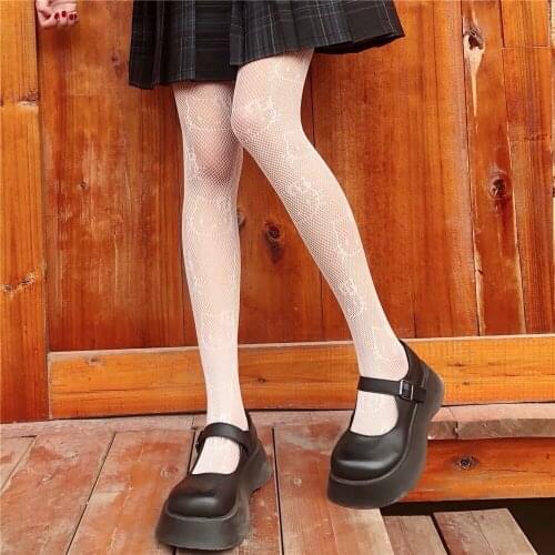 New women Lolita Hollowed Out Lace Mesh Stockings Bottomed Pantyhose Japanese Retro Floral Rattan Stocking Hot Classic Tights