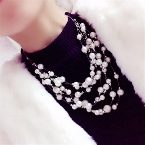 New Fashion Jewelry Multilayer Chain Imitation Pearls Necklaces For Women Wedding Bride Necklace #270387