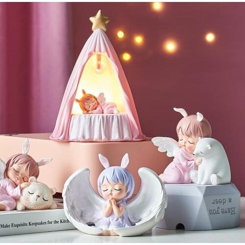 Nodic Cute Angel Baby Figurines Fairy Garden Miniatures Resin Ornaments New Year Decorations 2021 Living Room Decoration