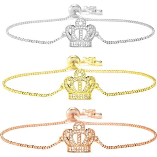 New Zircon Bracelets CZ Imperial Crown Charm Micro Pave CZ Pendant Adjustable Chain Bracelet
