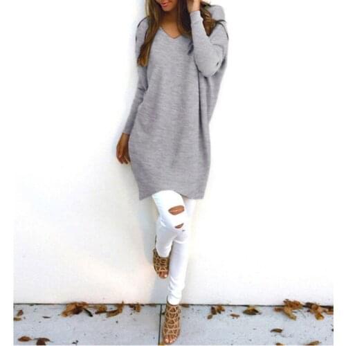 Autumn Winter Sweater Fashion V-Neck Long-Sleeved WomenS Sweater Knitted Long KnittedTop Casual Loose Pullover Solod Color New