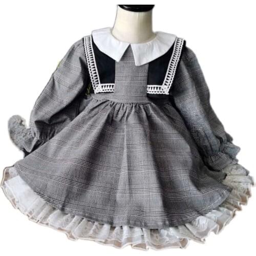 Baby Girls plus velvet plaid lolita princess dress winter houndstooth long-sleeved Spanish Turket ball gown party dress