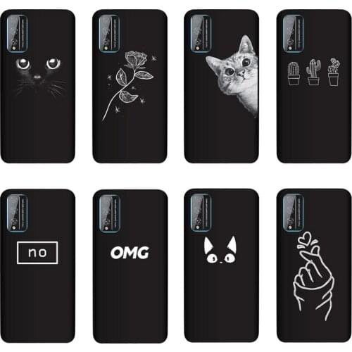 QAQsam Silicone Cover For Huawei Honor Play 4T Pro Case Painting Flower Cat Moon Matte Phone Cases Funda