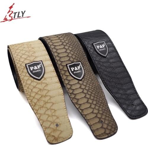 Classic Electric Acoustic Bass Guitar Strap PU Leather with Snakeskin Pattern 160cm 2.5"
