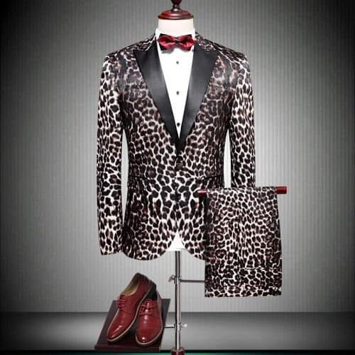 Brand Luxury Italian Designer Men Wedding Suits 2020 Slim Fit Mens Leopard Prom Suit For Man High Quality Stage Wear 90070