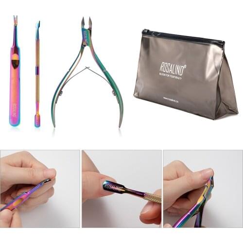 ROSALIND Stainless Steel Nail Pusher Double Sided Cuticle Finger Dead Skin Cut Remover Manicure Set For Nail Art