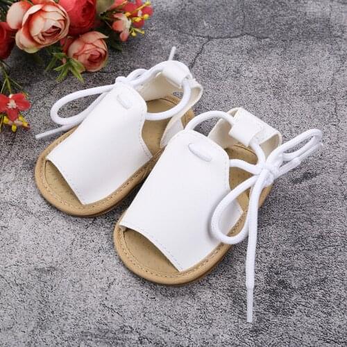 Newborn Baby Girls Leather Sandals Anti-slip Soft Sole Prewalker Summer Lace Up Casual Crib Shoes Solid Color Flat First Walker