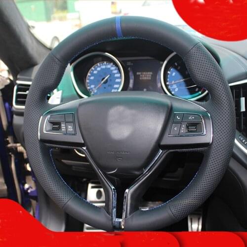 DIY Black Leather Hand-stitched Car Steering Wheel Cover For Maserati Ghibli Levante Quattroporte GT
