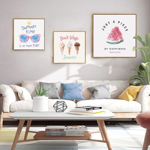Nordic Fashion Wall Art Posters and Prints Summer Ice Cream Pink Watermelon Canvas Painting Scandinavian Girl Bedroom Decor