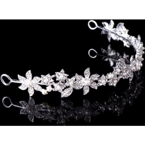 Bridal Wedding Flower Tiara Crown Faux Pearl Rhinestone Hair Band Headband Prom