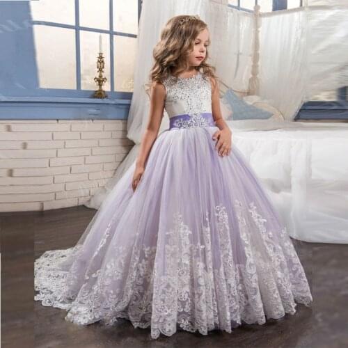 Tulle Flower Girl Dress with Bow Lace Appliques Long Sleeve For Wedding Birthday Ball Gown First Holy Communion Dresses 5.0