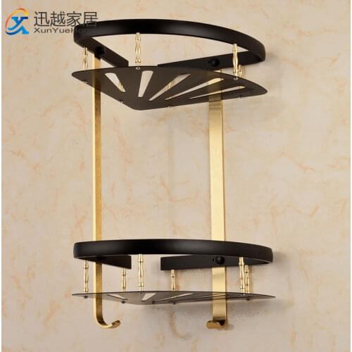 Corner Wall Shower Shelf Cosmetic Rack Storage Black Gold Aluminum Toilet Shampoo Holder Home Organizer Bathroom Accessories
