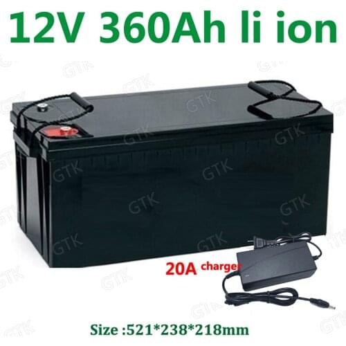 Waterproof 12V 360AH lithium ion no 300ah BMS 3S for 1200W inverter Solar energy power supply EV UPS backup power + 20A Charger