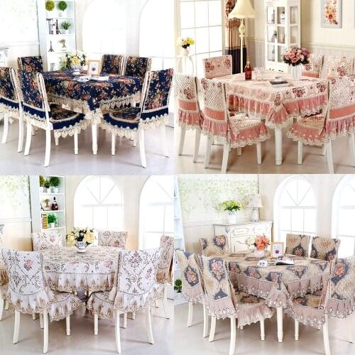 High-end Linen Dining Chair Cushion Set High Quality Dining Lace Tablecloth Round\Rectangle Chair Cover Home Table Decoration G1