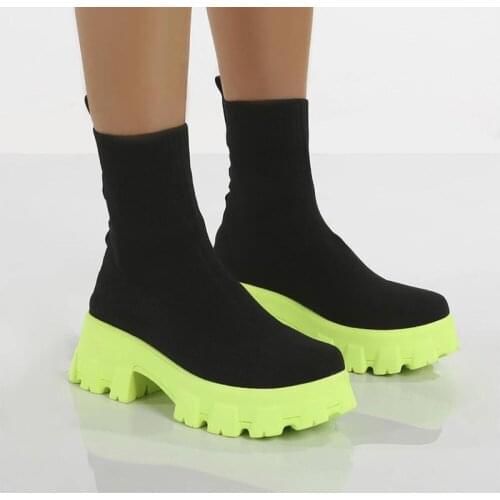 Women Ankle Boots Stretch Fabric Sock Booties Thick Bottom Non-slip Shoes Female Autumn Soft Slip-on Women Shoes Footwears 2021