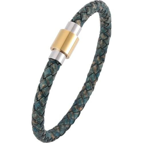 Women Jewelry Men Handmade Braided Leather Bracelet Trendy Stainless Steel Magnetic Clasp Casual Men Vintage Wristband PD0326