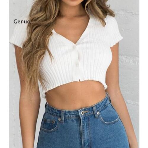 Womens Short Sleeve Casual Solid Color Knit Cardigan Button Crop Top Ladies V-Neck Cardigan Size S M L XL