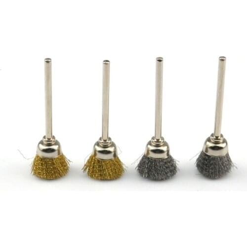 1PCS Shank Stainless Steel/Brass Plated Wire Brush Wheel T Type Polishing Wood Furniture Grinding Head Abrasive Tool