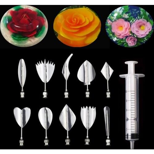 10PC 3D rose shape Art Gelatin Jello Jelly Pudding Needle Nozzle Tools Cake Decorating Mold Nozzle Set