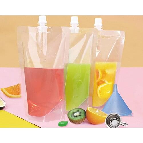 10PCS Clear Plastic Stand Up Drinking Spout Bags Juice Liquid Packaging Beverage