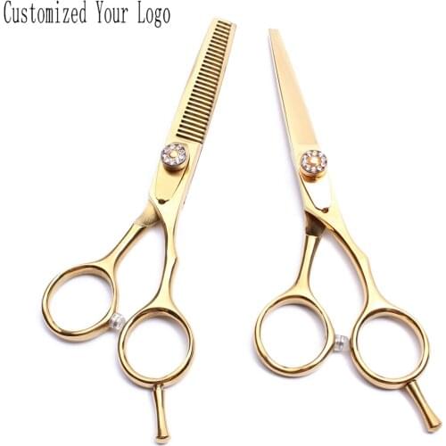 2Pcs 6'' 17.5cm Customized Logo 440C Professional Hair Scissors Hairdressing Scissors Cutting Shears +Thinning Barber Shop C1020